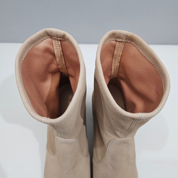 NEW Stuart Weitzman Siggy 60 Ankle Bootie Womens Beige Suede Stretch Sock Heel - Picture 9 of 14